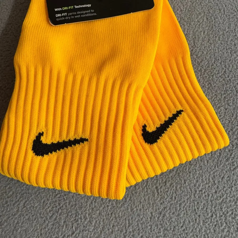 Nike Classic‎ Cushioned Knee High Soccer Sock Dri FIt Gold M 6-8 / W 6-10 Swoosh